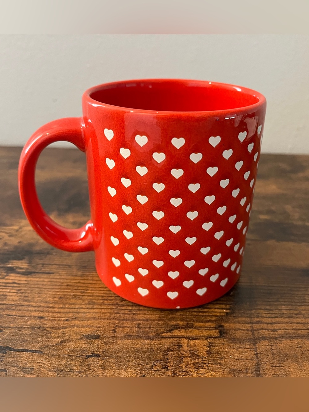 Waechtersbach Germany Red Heart Pattern Ceramic Coffee Mug - White Hearts